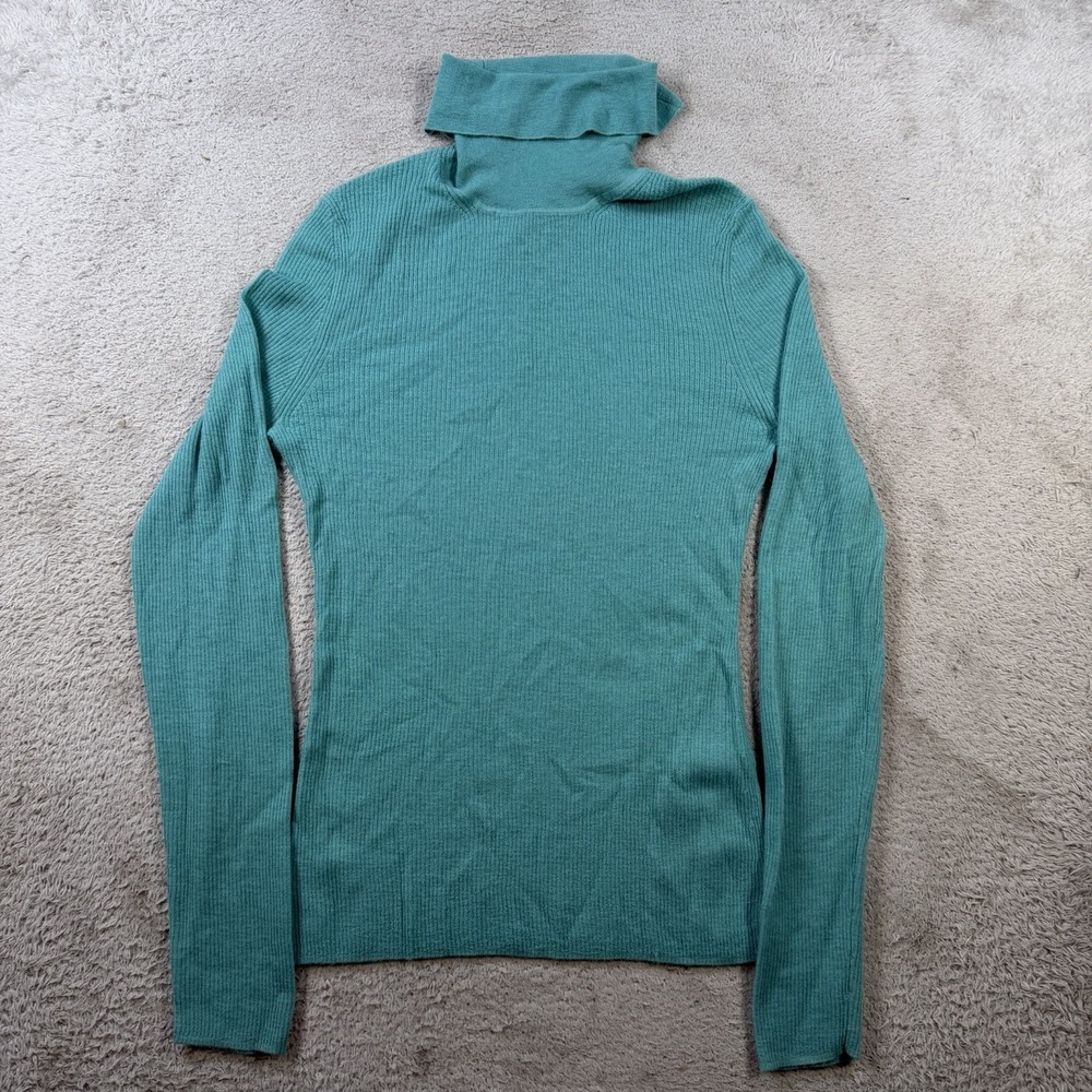 Banana Republic Sweater Women Small (Fits XS) Teal 100% Cashmere Turtleneck Slim